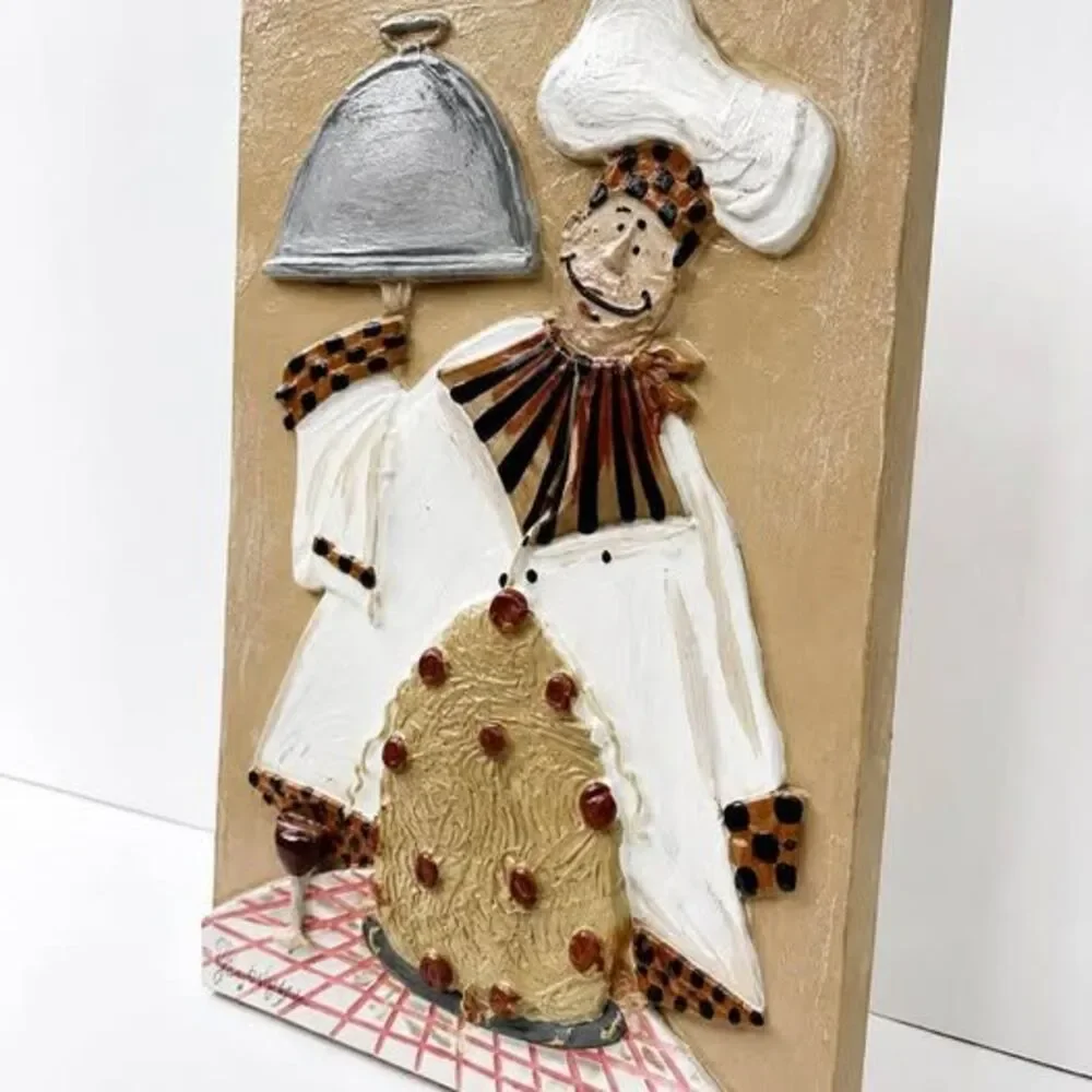 Vintage Sydney Wright Signed Chef Wall Plaque New View 3D Resin Italian Bistro K